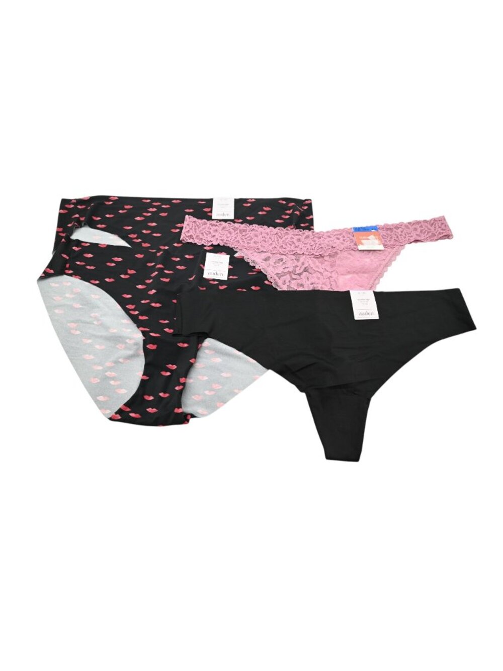 NWT Auden & State of Day Lot of 4 Panties Sz XL Black Pink Lip Print Lace Thongs